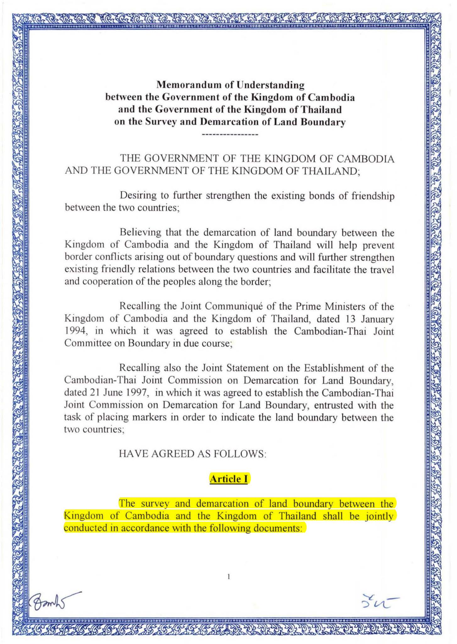 You are currently viewing Conflit frontalier entre le #Cambodge et la #Thaïlande : MoU du 14 Juin 2000