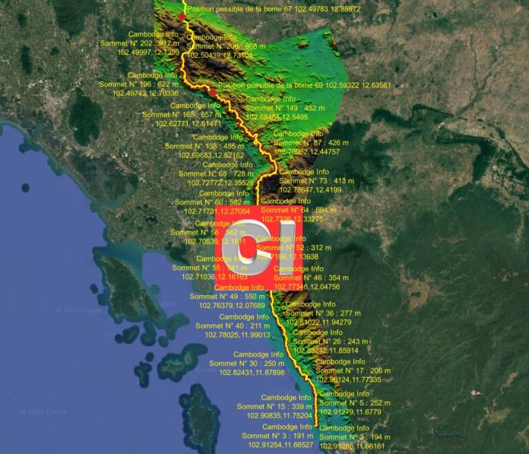 Read more about the article La ligne de partage des eaux utilisant la ligne de crêtes de la frontière entre la Thaïlande et le Cambodge de la Chaine de Phnom Kravanh
