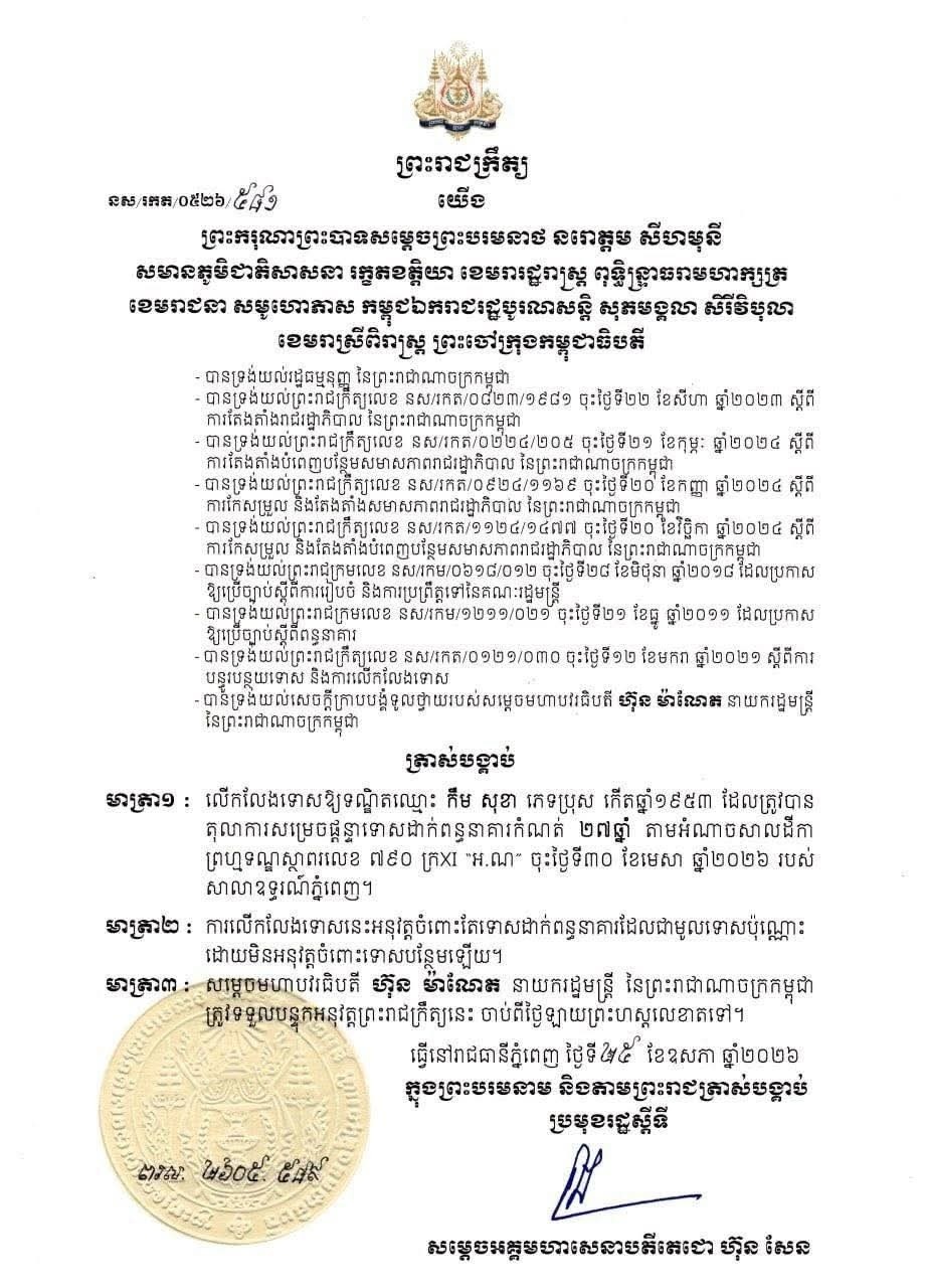 You are currently viewing KEM Sokha, le Leader de l’Opposition politique au Cambodge, a été gracié par le Roi